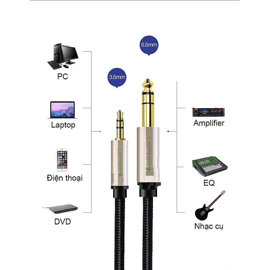 Cáp Audio 3.5mm sang 6.5mm Dài 1M UGREEN 40802