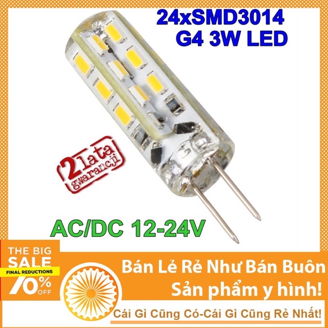 Bóng Đèn Led 2 Chân Ghim Ngón G4 3W 220V - Ánh Sáng Trắng + Vàng - hàng có sẵn, có thể mua trực tiếp tại cửa hàng