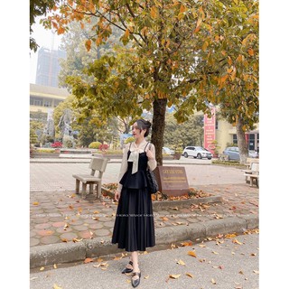 Set áo peplum nơ + chân váy dài