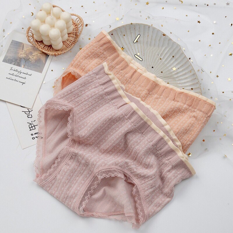 Quần lót nữ cotton cạp cao co giãn 4 chiều viền ren gam màu xinh xắn T138