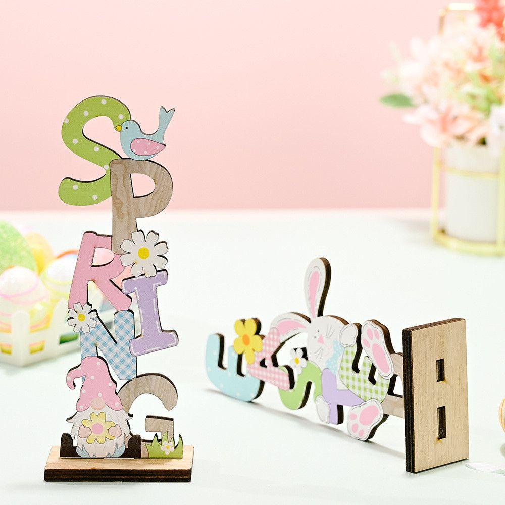 KRNY Phụ Kiện Trang Trí Lễ Phục Sinh Bằng Gỗ Đáng Yêu DIY