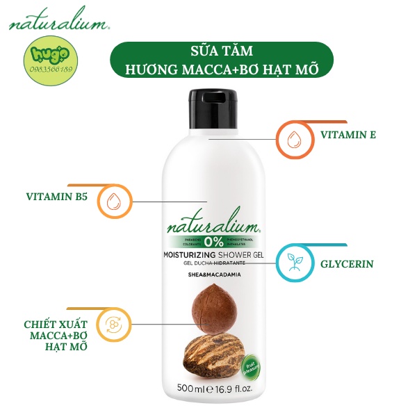 Sữa Tắm Naturalium Thiên Nhiên Hương Macca-Bơ Hạt Mỡ Làm Sáng Da  xuất xứ Tây Ban Nha 500ml Hugo Shop