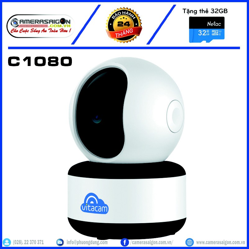 [ TẶNG THẺ NHỚ 32G ]Camera wifi 360 Vitacam C1080 Full HD 1080P chuẩn H265X chuyển động theo người