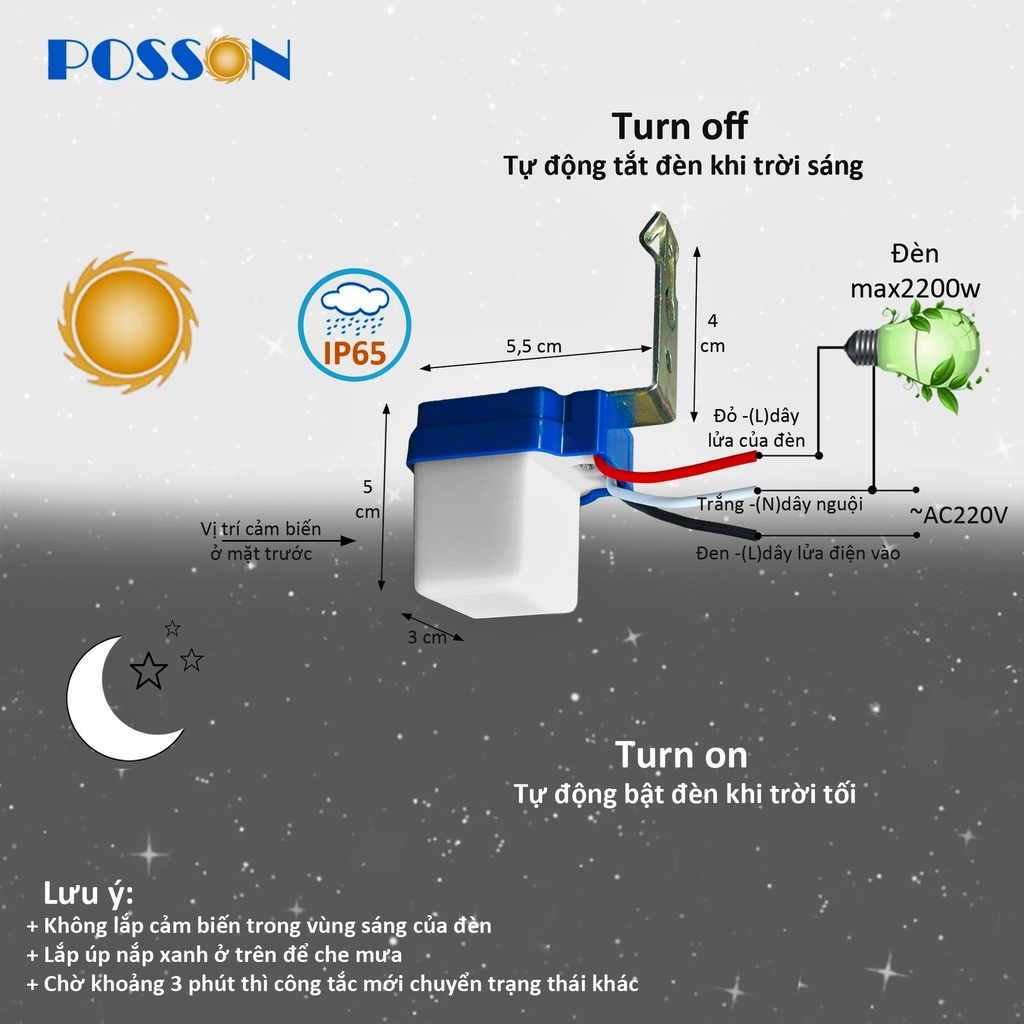 Công tắc cảm biến ánh sáng cảm ứng ánh sáng thông minh tự động bật tắt giúp tiết kiệm điện AC220v 10A SS-LS