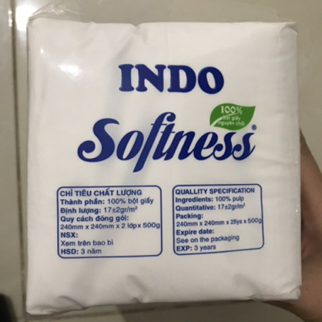 Giấy Napkin INDO 0,5kg - Khăn giấy ăn vuông mềm mịn 2 lớp