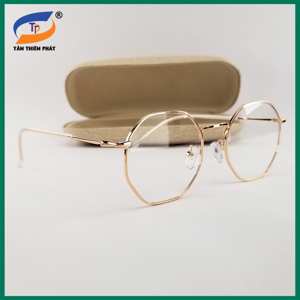 Gọng kính cận nữ, nam, mắt giả cận mắt lục giác kim loại 3039 màu đen, bạc, vàng. Tròng 0 độ chống ánh sáng xanh, tia UV