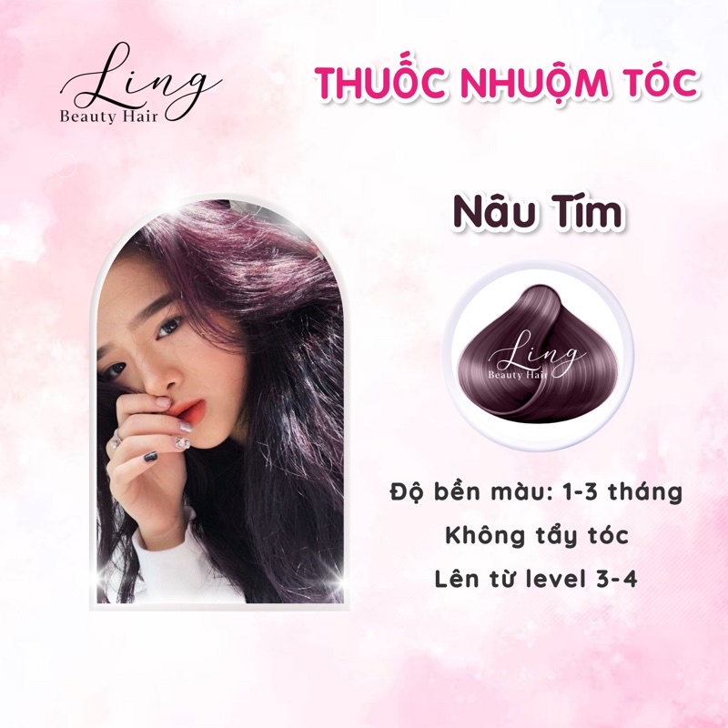 Thuốc nhuộm tóc màu NÂU TÍM, không tẩy tóc lên từ nền nâu đen