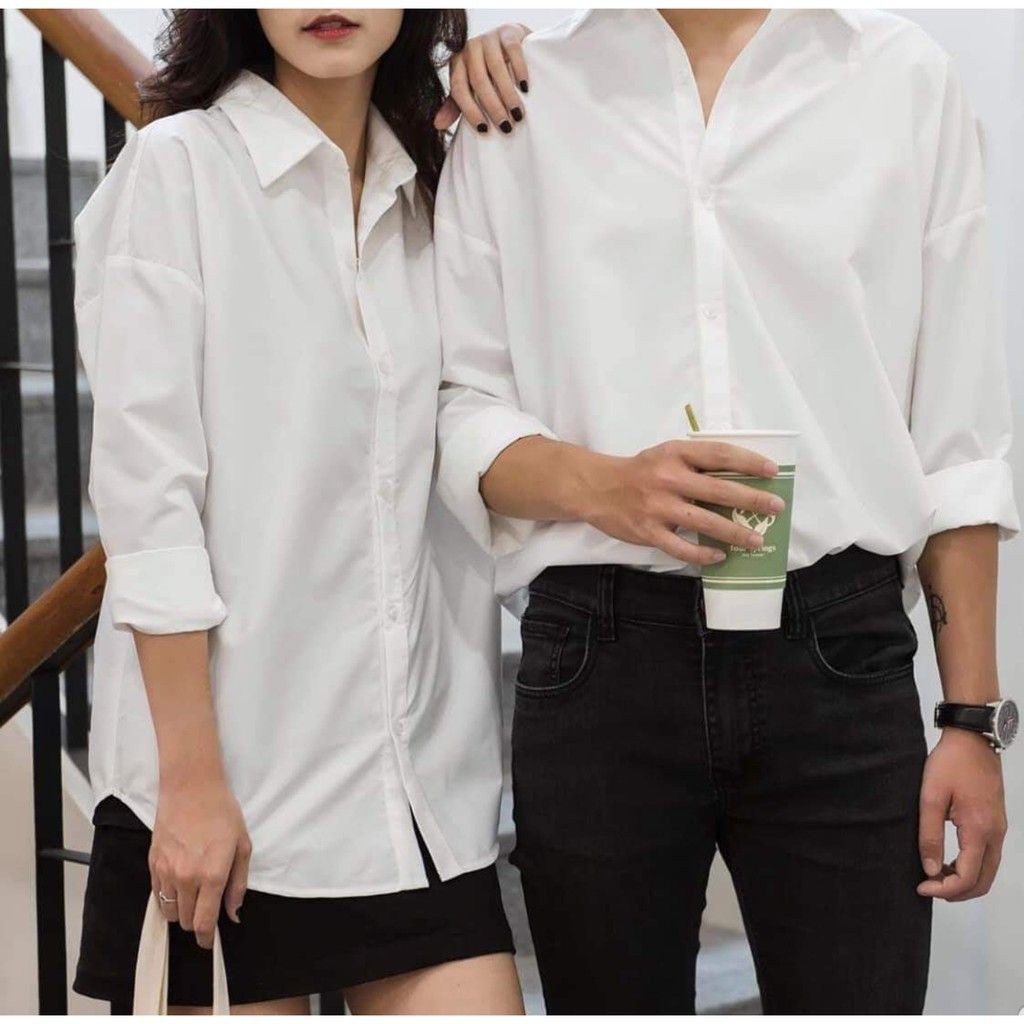 Áo sơ mi đen trắng unisex form rộng phong cách basic thời trang S365 - SML