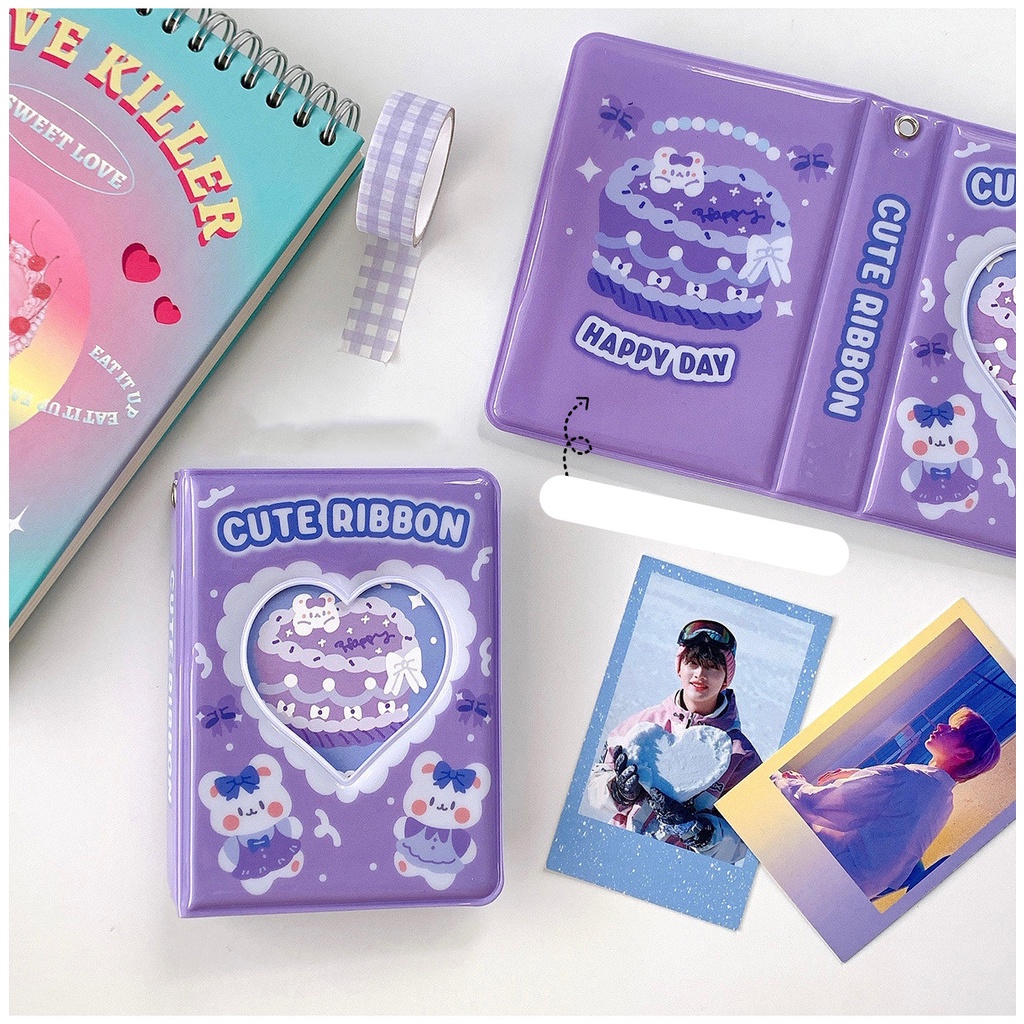 Giá Đỡ Album Ảnh 3 Inch / 40 Ngăn Hình Gấu Tím Dễ Thương