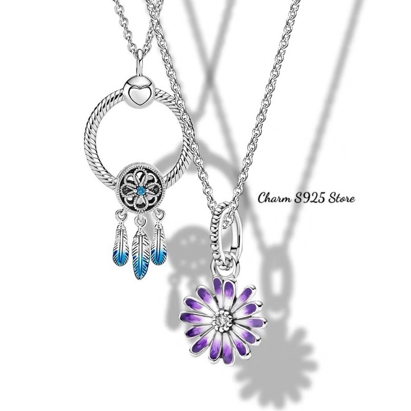 combo dây chuyền + mặt charm pan hoa cúc tím mẫu 2021 bạc s925