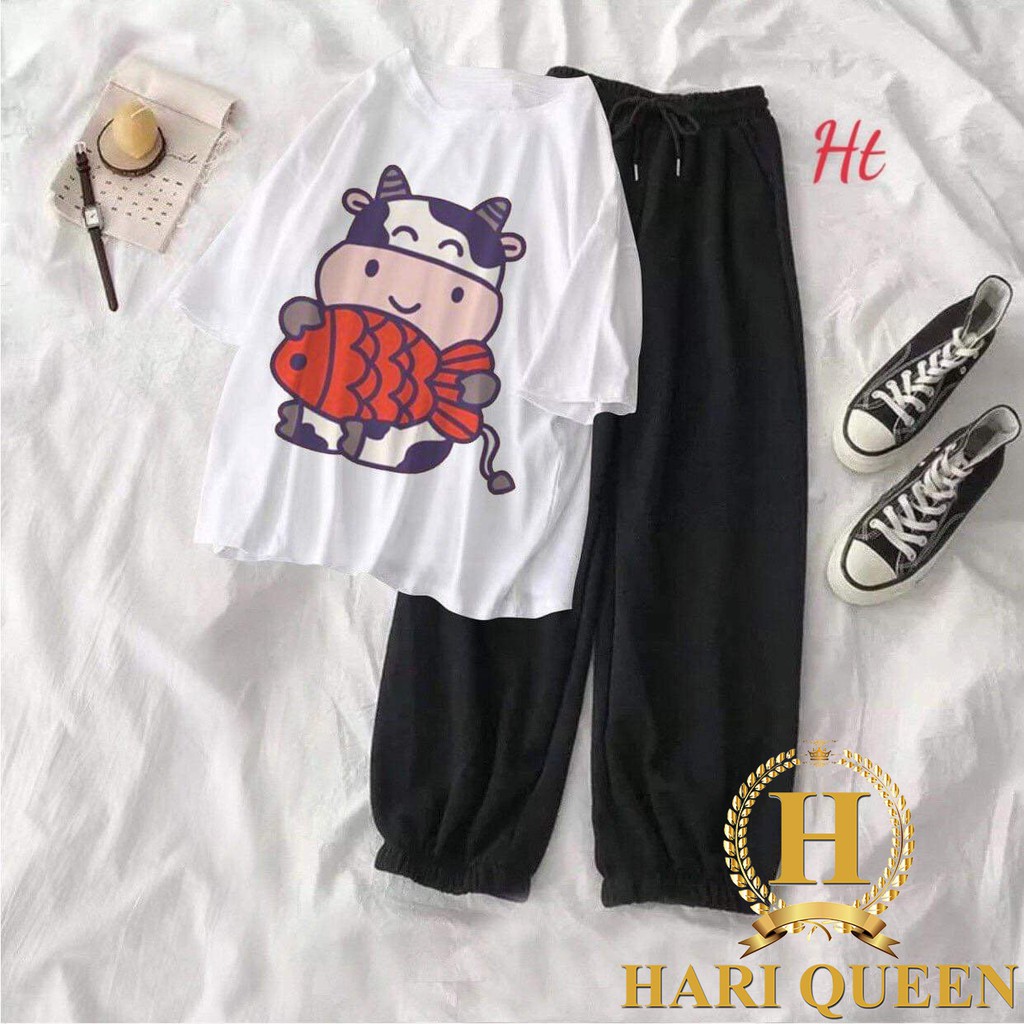Sét áo bò sữa Kute + quần bom đen HTH0521