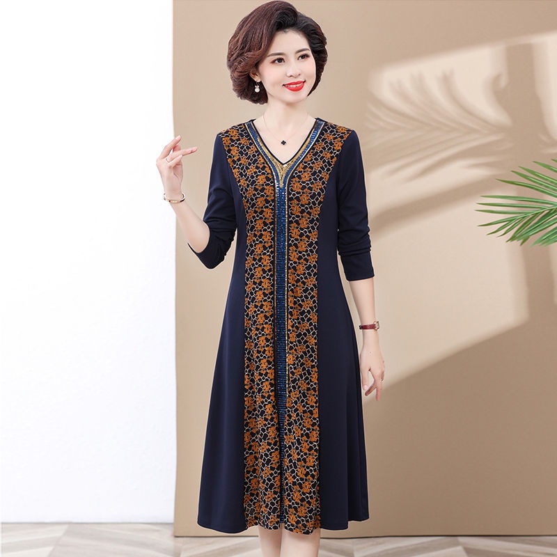 Đầm Dài Qua Gối Tay Dài Phong Cách Mới Cho Phụ Nữ Trung Niên