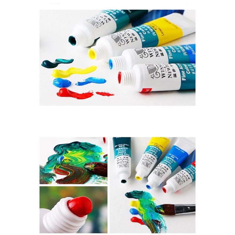 Màu Acrylic Winsor Newton chính hãnh 12 màu siêu mượt gel vẽ nail, set bột vẽ cọ bản