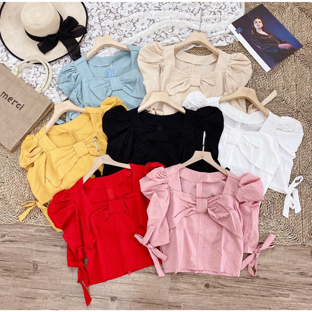 Áo đũi nơ ngực tay bồng nhiều màu sắc | BigBuy360 - bigbuy360.vn