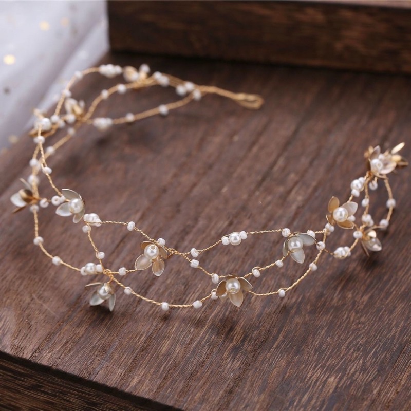 Cài tóc cô dâu dây hoa mạ kim
