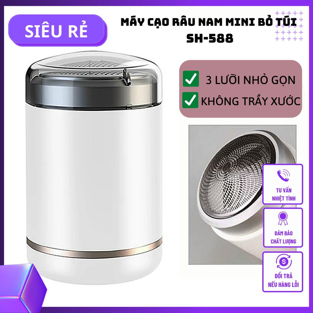 Máy Cạo Râu Nam Mini Bỏ Túi SH-588, Máy Cạo Râu 3 Lưỡi Nhỏ Gọn, Cạo Khô Ướt Không Trầy Xước