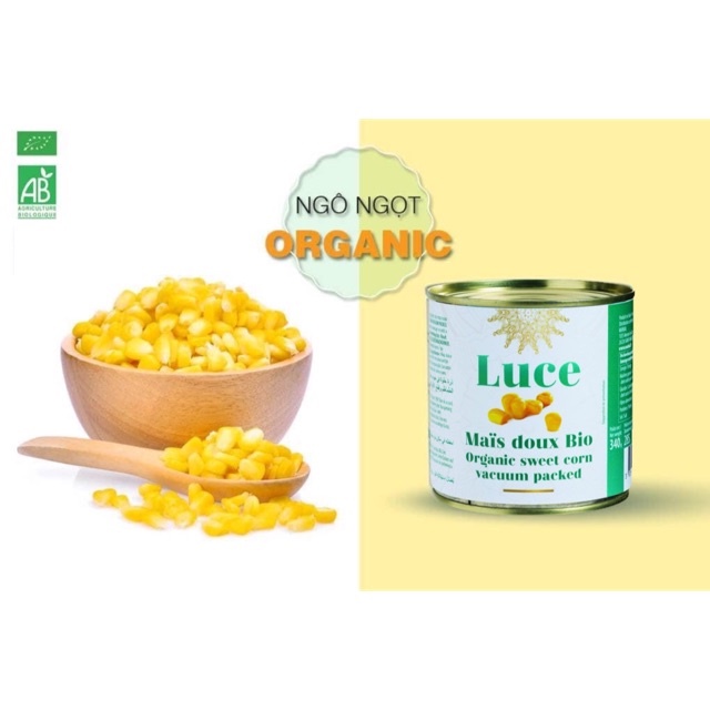 Bắp Ngô Ngọt Hữu Cơ Luce 340g - Organic weet Corn Vacuum Packed Luce 340g