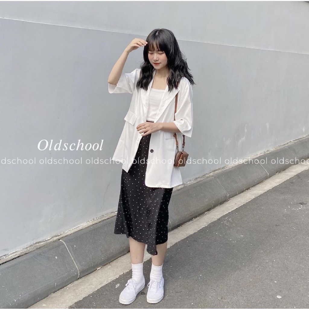 [Ảnh thật/Sẵn] Áo blazer cộc tay túi nắp phong cách Hàn Quốc - Áo vest tay lỡ túi nắp
