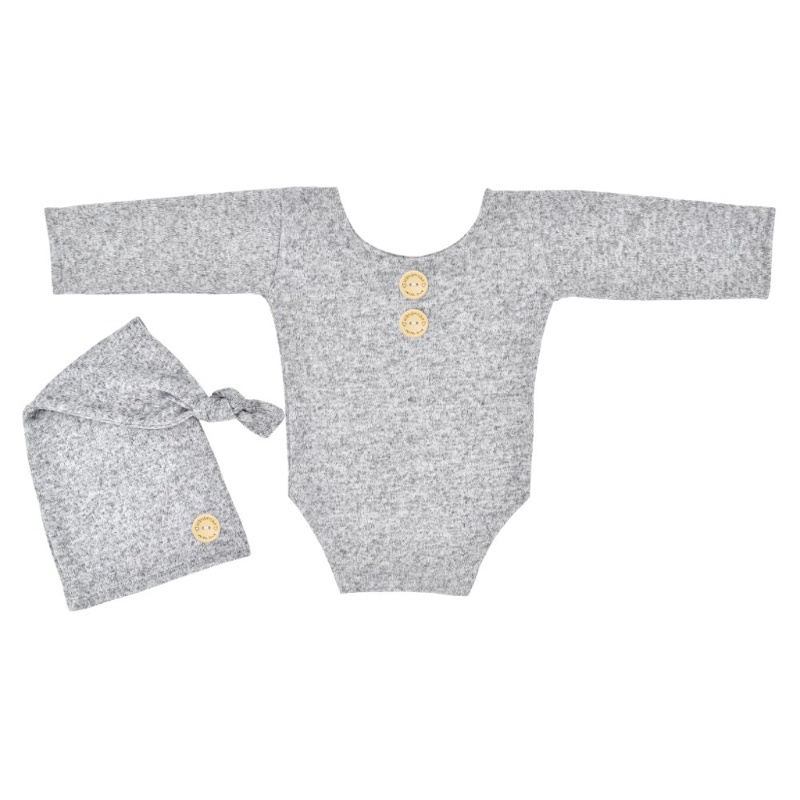 Bộ Áo Liền Quần Bằng Cotton Dệt Kim Tay Dài Kèm Nón Giữ Ấm Dành Cho Bé