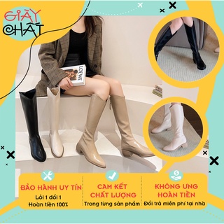 Bốt đùi nữ chất da cổ cách điệu phù hợp bắp chân to mẫu mới, giày bốt cao cổ nữ đế cao 3p kiểu dáng sang chảnh