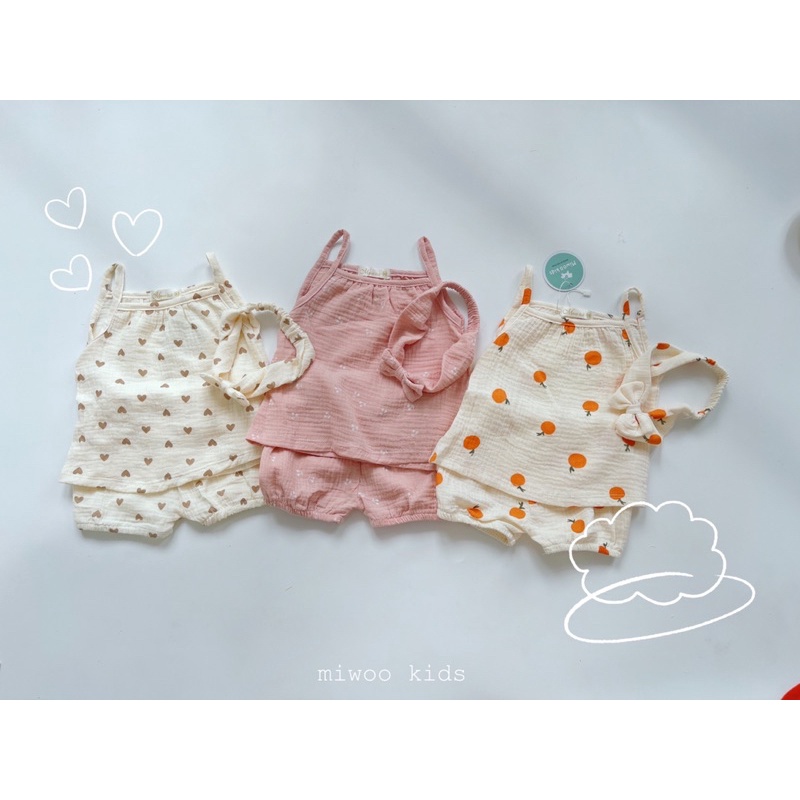 (X05) bộ 2 dây xô Muslin mềm Miwookid hoạ tiết vintage cho bé 7kg đến 17kg