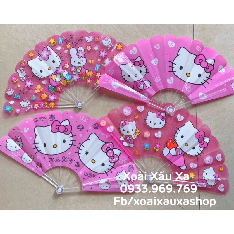 Quạt nhựa xếp hoạt hình dễ thương  kitty, đoraemon, stitch, elsa...