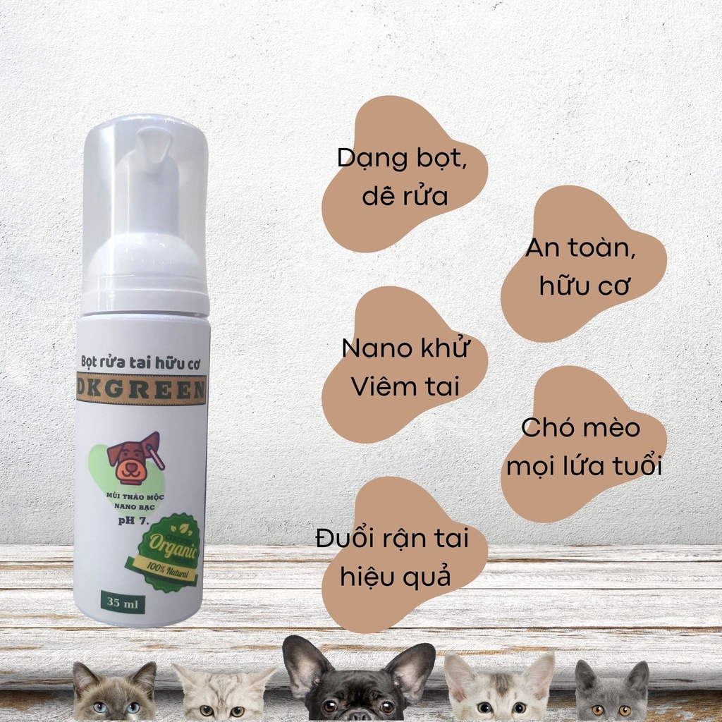 Bọt rửa tai hữu cơ DKGREEN  Dung dịch nhỏ tai cho chó mèo làm sạch tai và ngăn ngừa viêm tai chó mèo Helloconsen