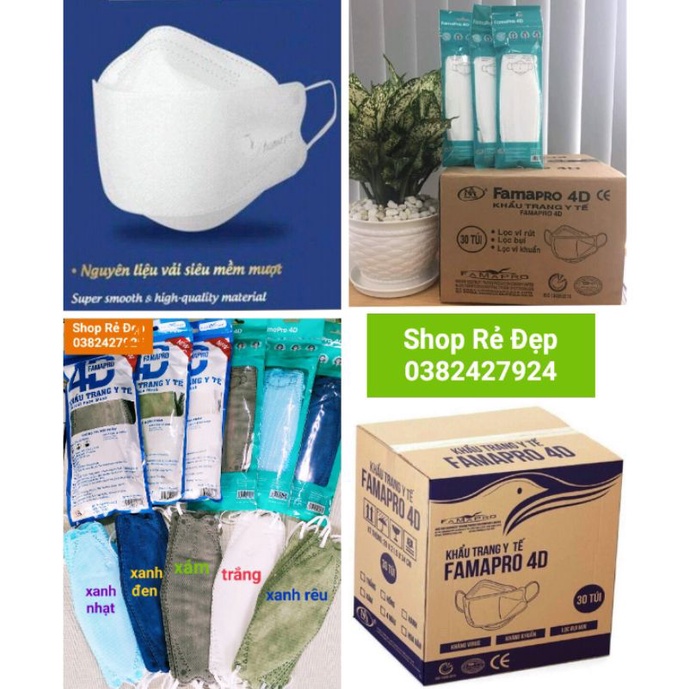 1 thùng 300 cái khẩu trang y tế 4D KF94. có đủ màu, được mix màu. hãng Nam Anh famapro.