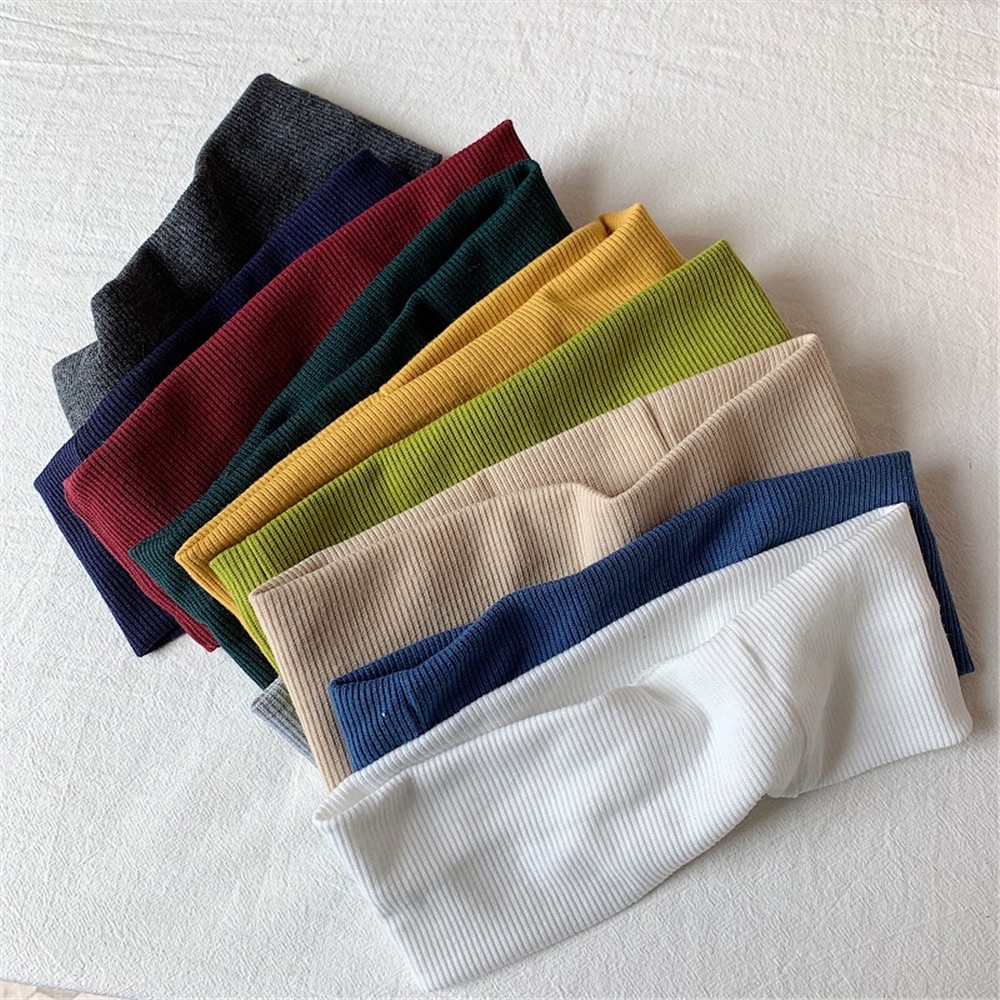 Băng đô màu trơn dệt kim bản rộng co giãn cho tập thể thao/yoga