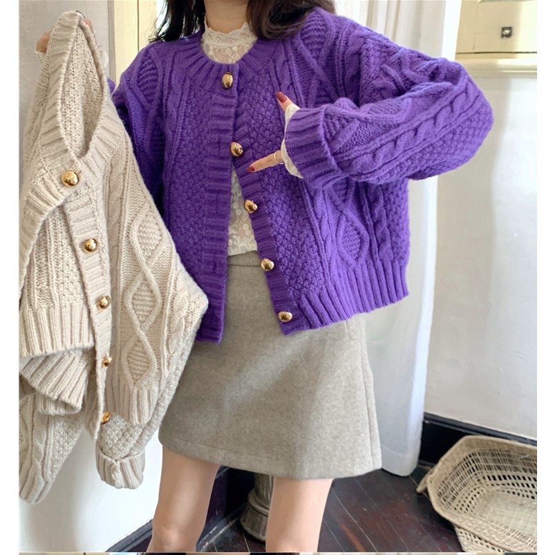 Áo khoác cardigan dệt kim màu trơn dễ thương cho nữ | BigBuy360 - bigbuy360.vn