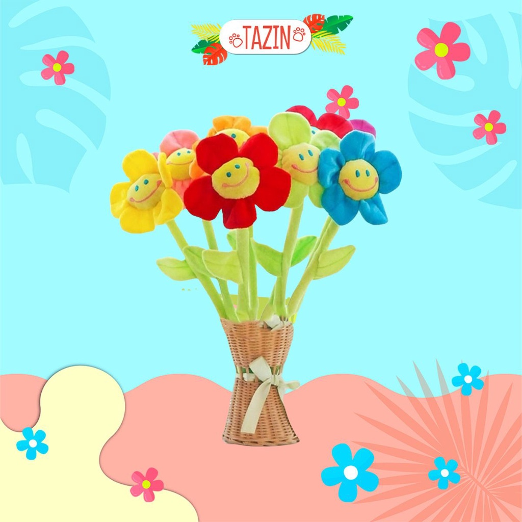 Cành Hoa Bông Mặt Cười Decor Nhiều Màu Sắc - Gấu Bông Tazin Cao Cấp