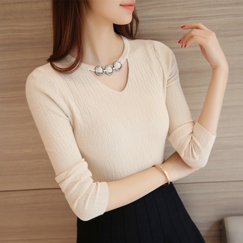 Áo sweater tay dài ôm dáng co giãn thời trang cho nữ