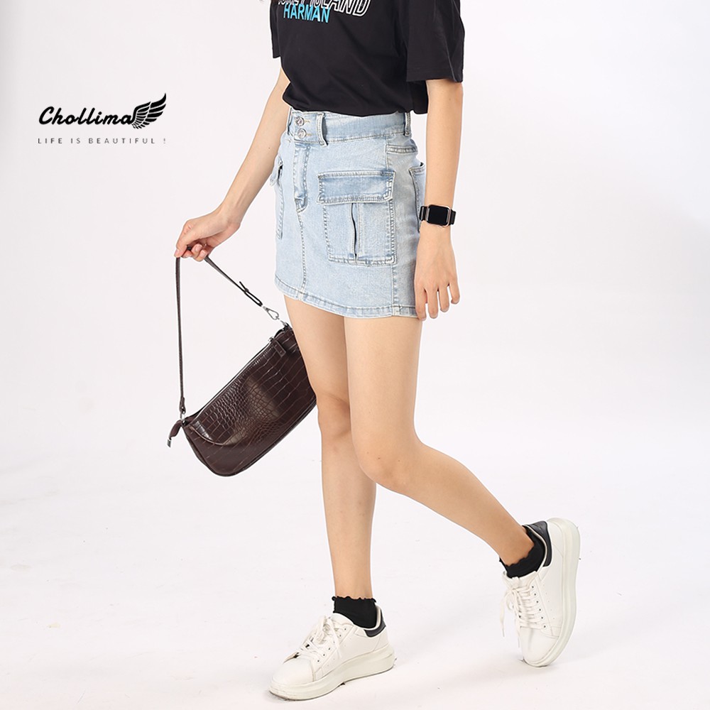 Váy jeans co giãn Chollima túi hộp có quần trong màu xanh trắng VAY003 – váy bò ulzzang | BigBuy360 - bigbuy360.vn