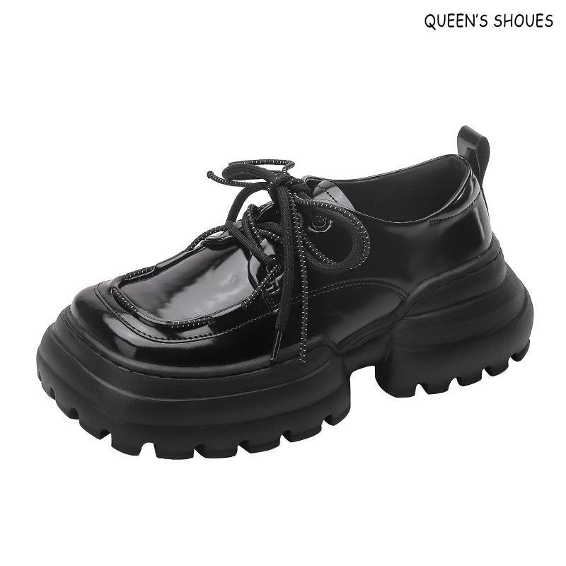 Giày Da Đế Dày Mũi Vuông Phong Cách Anh Quốc Thời Trang 2022 Cho Nữ