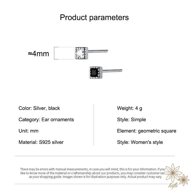 【kifli】Bông Tai Mạ Bạc 925 Hình Vuông Đính Đá Zircon Đơn Giản