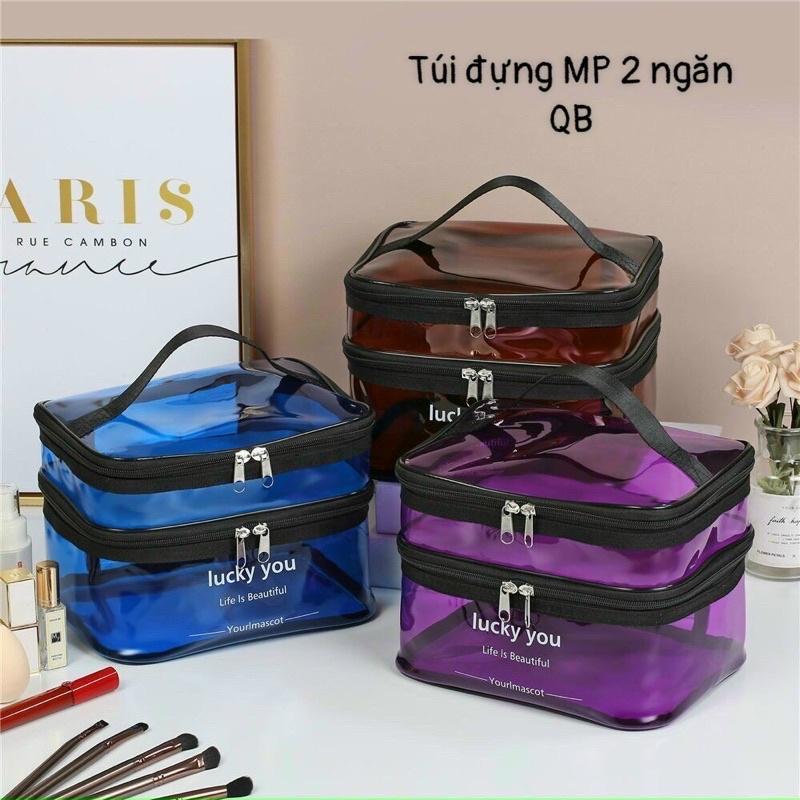 TÚI ĐỰNG MỸ PHẨM TRONG SUỐT 2 TẦNG ( siêu tiện siêu hot)