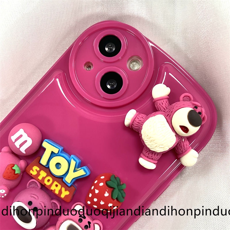 Ốp Điện Thoại Họa Tiết Gấu Và Dâu Tây Màu Đỏ Dễ Thương Thời Trang Cho iPhone13promax 12 11 xs / xr