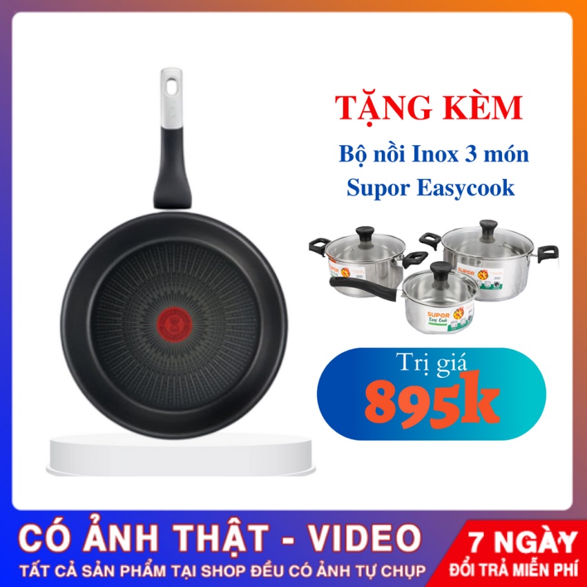 Nhập Pháp - Chảo chiên chống dính Tefal Unlimited  - Chính hãng - Bảo hành 24 tháng - Tặng Bộ nồi Supor Inox EASYCOOK