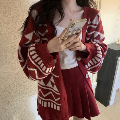 Hàng Sẵn_ Áo khoác len cardigan dệt kim họa tiết tương phản Hadu shop