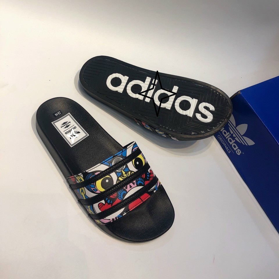 Dép quai ngang, dép lê adidas thời trang arizona đi trong nhà đi chơi làm dép đôi nam nữ đế cao su đúc họa tiết kỳ lân