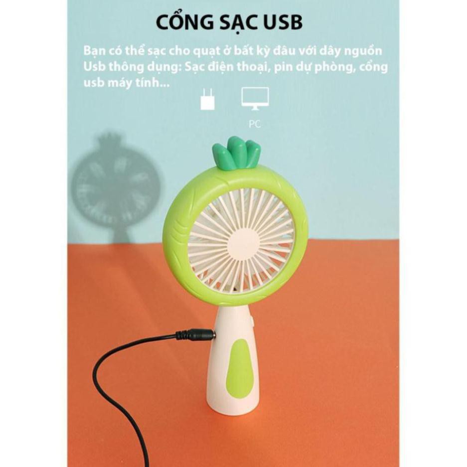 Quạt cầm tay mini tích điện có đèn led siêu mát tiện dụng Q7, Q12, 2 chế độ gió, pin 400 mah dùng 1-2 giờ
