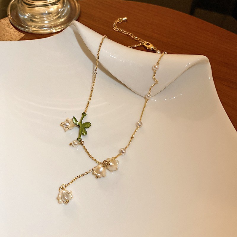 Vòng cổ Hình Hoa Hồng Đính Ngọc Trai Thời Trang Cao Cấp