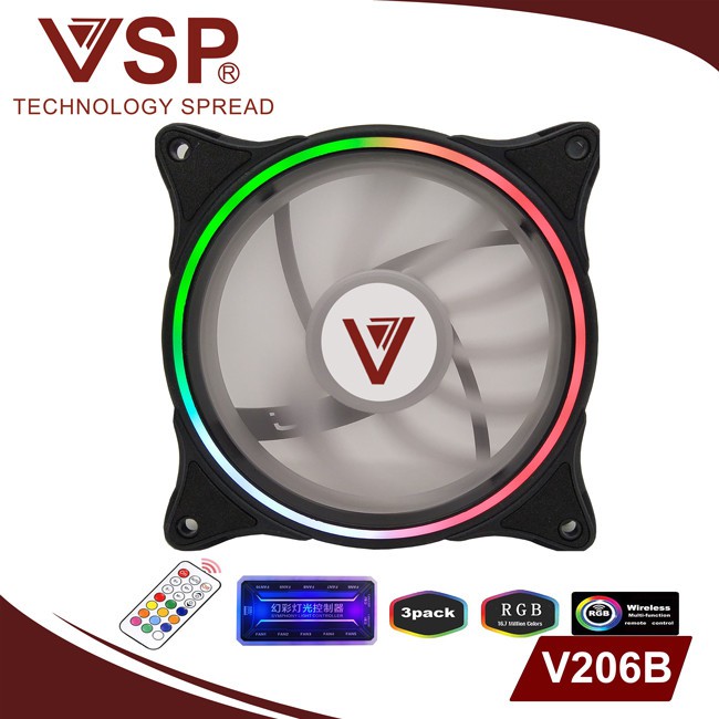 Bộ Kit 3 Fan V206B LED RGB ( 01 Hộp có 3 Fan / Hub / Remote )