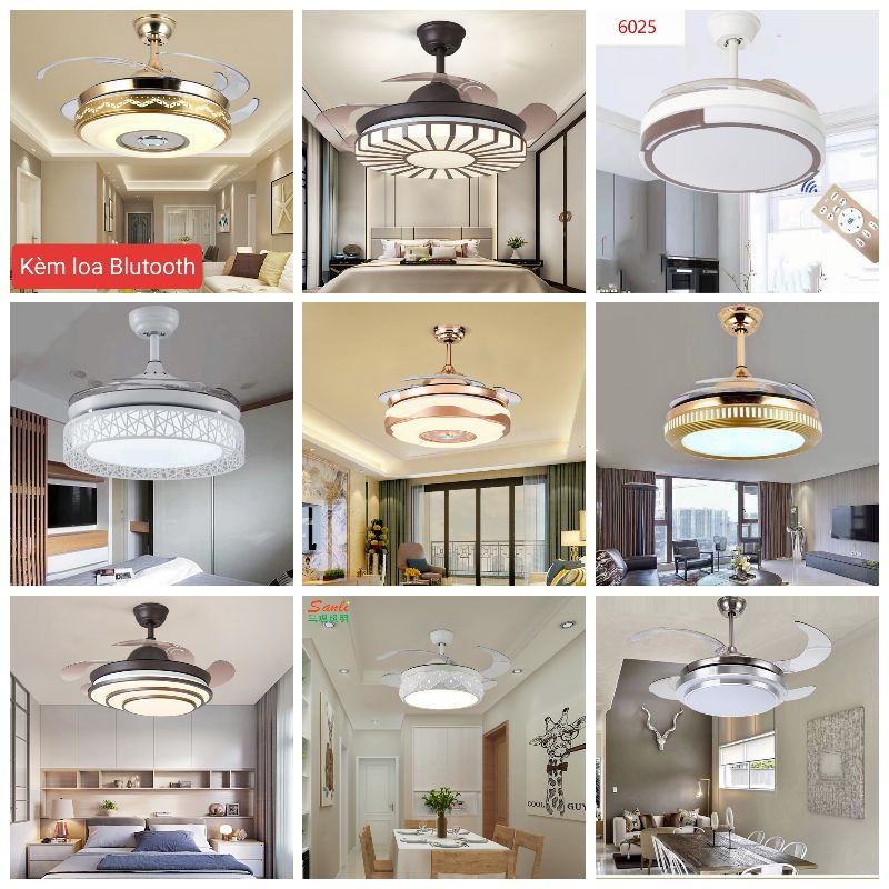 Quạt trần đèn giấu cánh 6 số, động cơ DC tiết kiệm điện, mẫu mã đa dạng