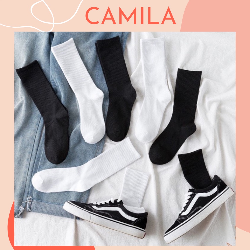 Tất cổ cao nam nữ, tất nữ nam nhún chất liệu cotton mềm thoáng mát dễ phối đồ CAMILA T02