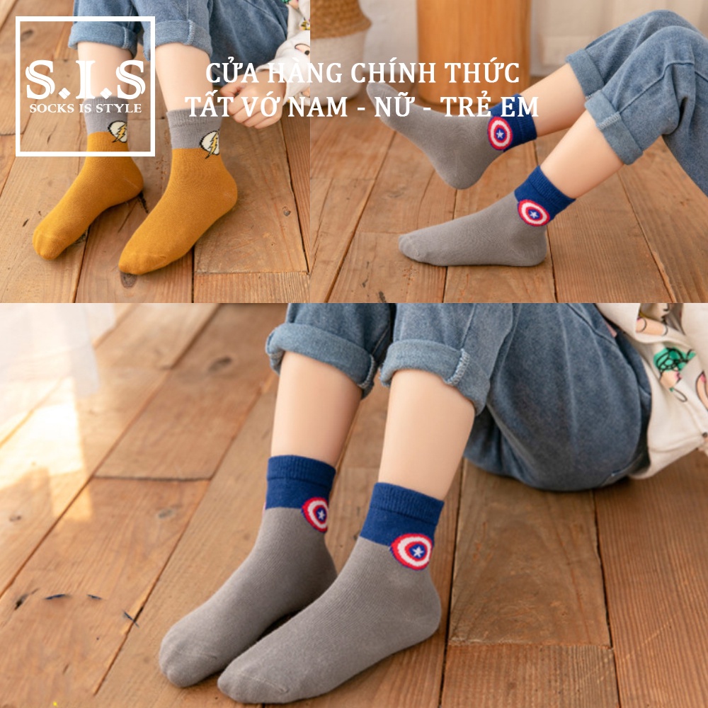 Set 5 Đôi Tất Vớ Bé Trai Cổ Cao Siêu Thoáng Họa Tiết Siêu Anh Hùng Captain Năng Động Hoạt Bát