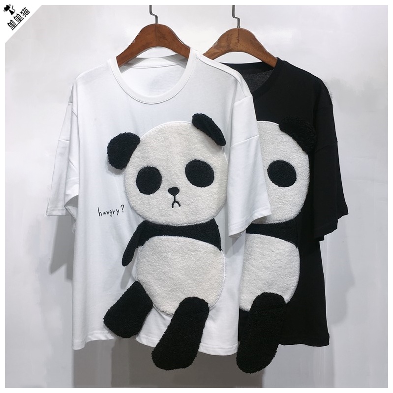 Áo Thun Cotton Tay Ngắn Dáng Rộng In Họa Tiết Gấu Trúc Hoạt Hình Thời Trang Mùa Hè Cho Nữ