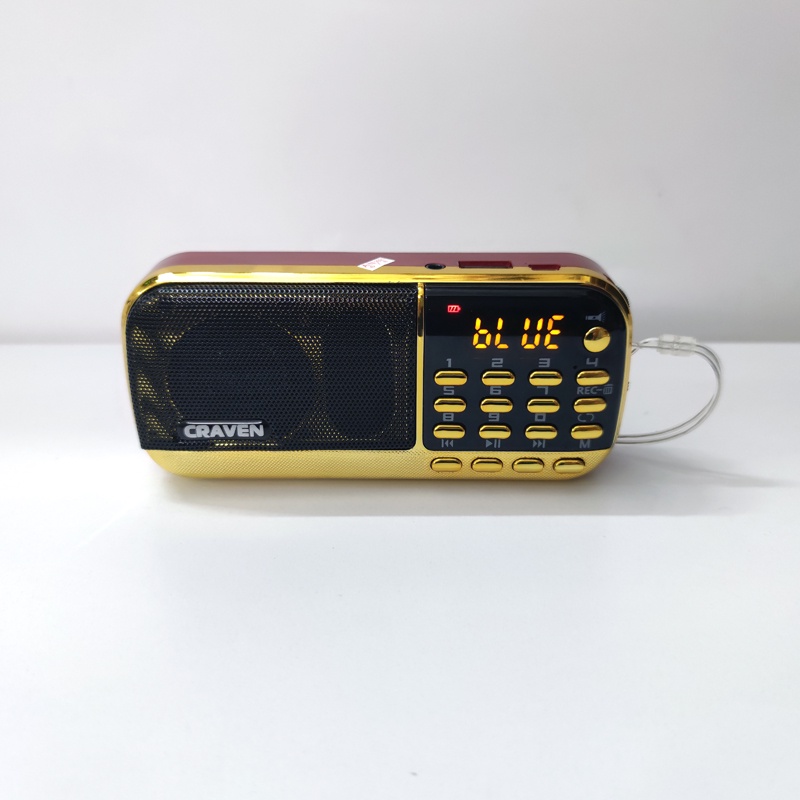 Loa đài FM đa năng Craven CR-836BT hỗ trợ Bluetooth/ Thẻ nhớ/ USB/ Tai nghe/ Đèn pin - dung lượng pin 4400mah (Đen đỏ)