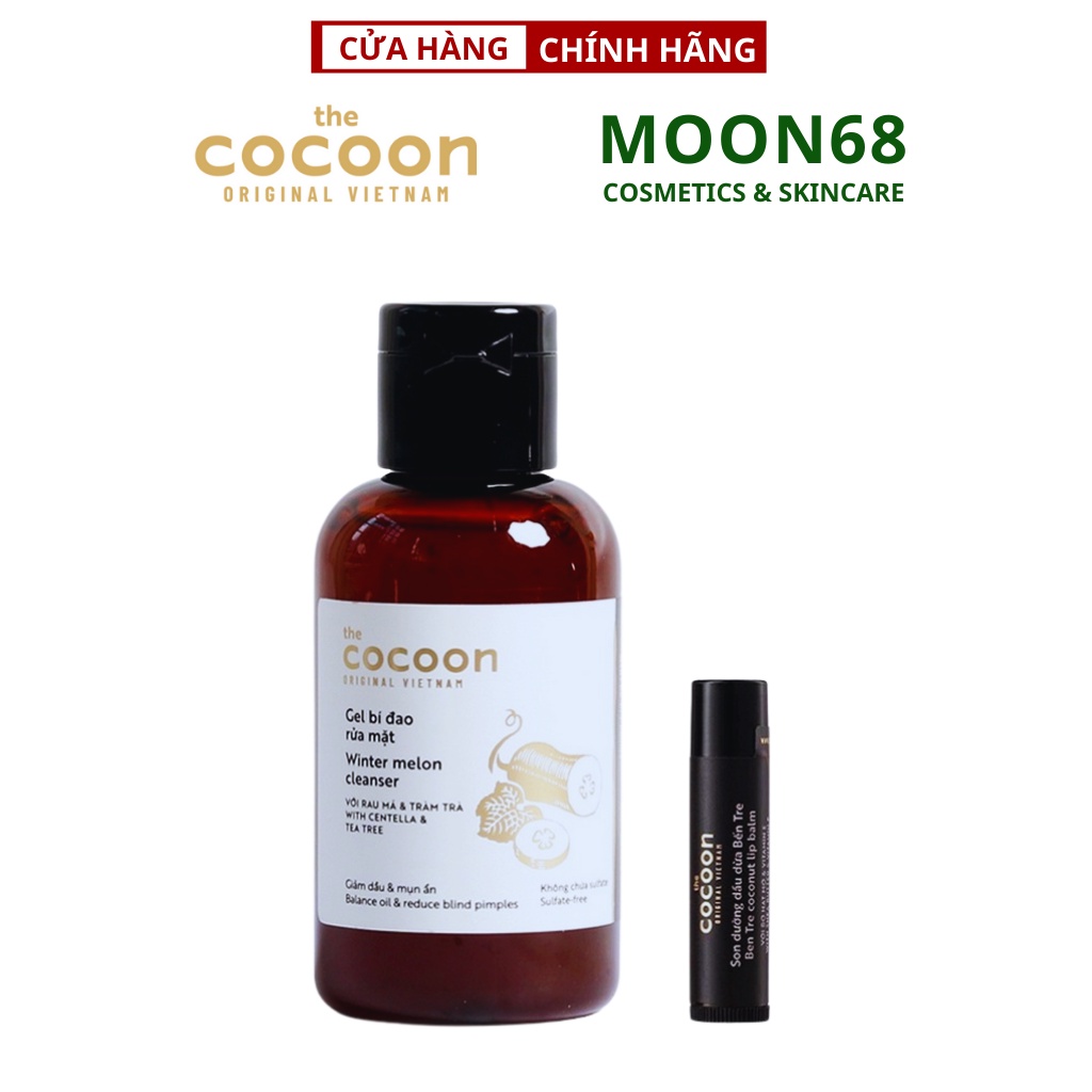 Combo Toner Nước bí đao cân bằng da Cocoon 140ml + Son dưỡng dầu dừa 5g Cocoon Việt Nam - Moon68