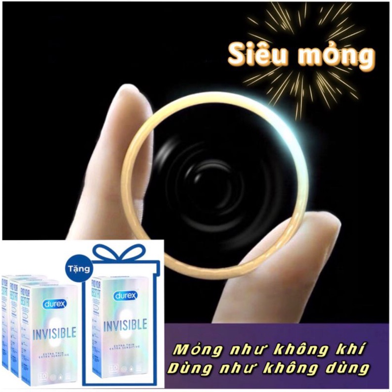 Bao Cao Su Durex invisible ( bao cao su siêu mỏng) hộp 10 cái cho cảm giác chân thật nhất.